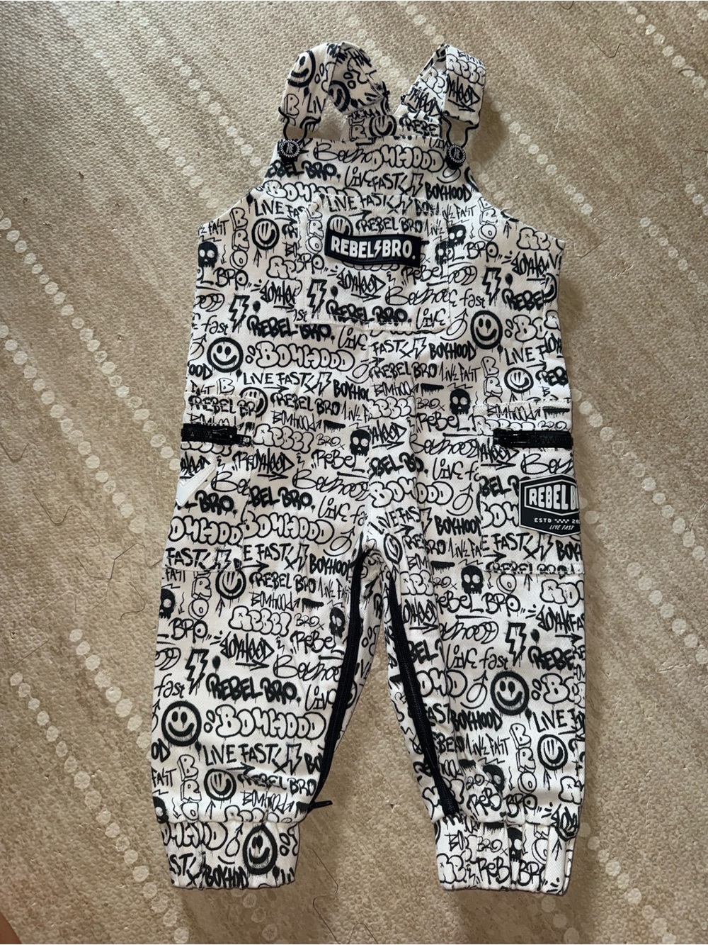 rebels Black & White Graffiti Kids Overalls